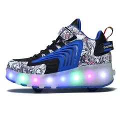 SHANDIAN - Zapatillas con ruedas y luces LED recargables con USB niñas y niños