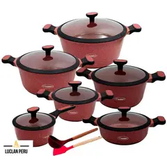 VALESKA - Juego de Ollas 12 Piezas Roca Volcánica