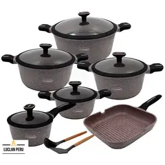 VALESKA - Juego de Ollas 11 Piezas Roca Volcánica