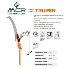 TRUPER - Tijera para podar ramas con mango fibra de vidrio 3.60 m aluminio