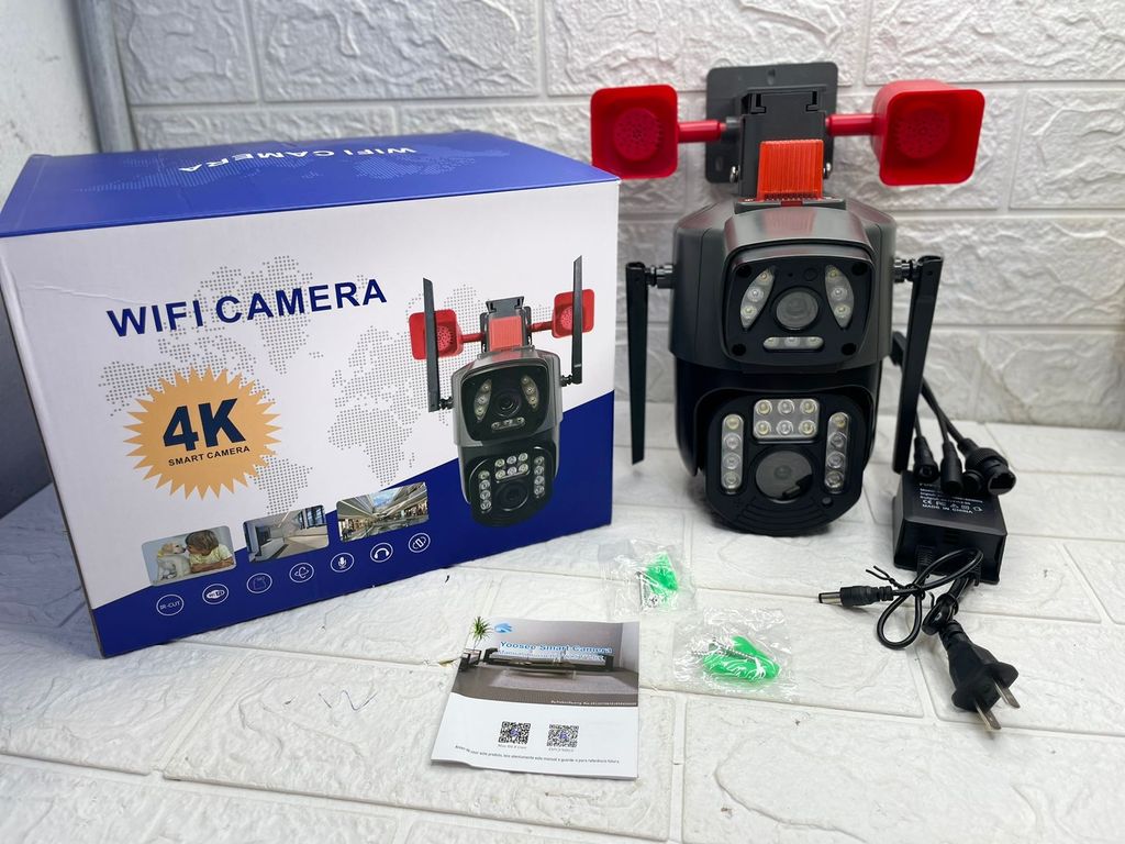 Camara Wifi con Doble Lente 360 Exterior Sirenas Alarma