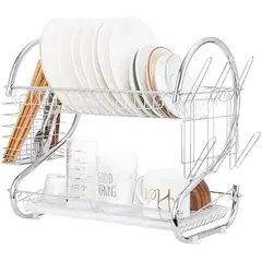 OEM - Organizador de Platos Multifuncional 2Niveles Cromado Rack Escurridor