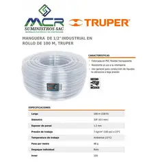 TRUPER - Manguera industrial transparente 3/8" rollo 100 metros 19867