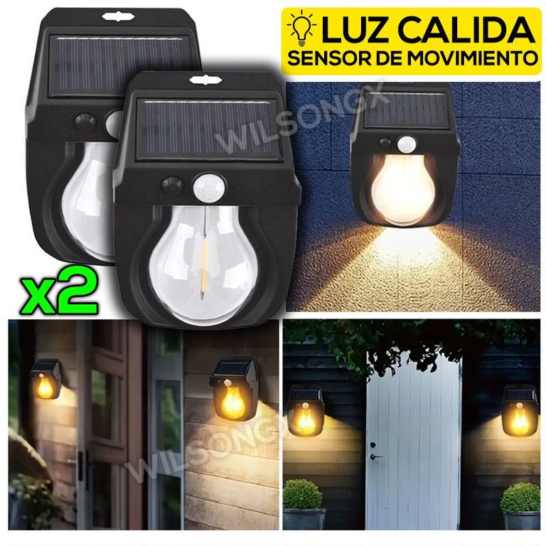 Kit 2 Lámpara Foco Luz Led Solar con Sensor de Movimiento Recargable