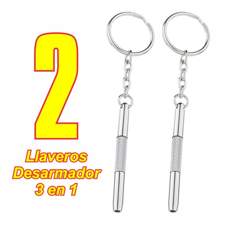 2 Llaveros Mini Desarmador 3 en 1 Destornillador Acero Inoxidable