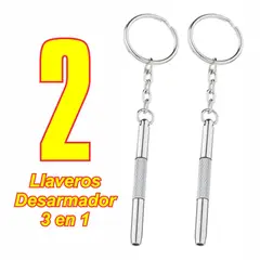 GENERICO - 2 Llaveros Mini Desarmador 3 en 1 Destornillador Acero Inoxidable