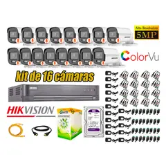 HIKVISION - CÁMARAS SEGURIDAD EXTERIOR KIT 16 5MP + DISCO 1TB COLORVU