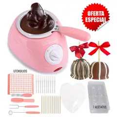 GENERICO - Olla Chocolatera Eléctrica Rosada + Utensilios + 7 Acetatos