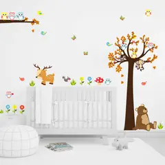 GENERICO - Vinilo Infantil Arbol otoño oso buhos decoracion Unisex