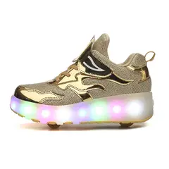 SHANDIAN - Zapatillas con ruedas y luces LED recargables con USB niñas y niños