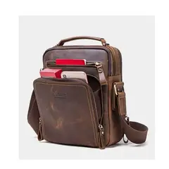 CONTACTS - Morral de Hombro de Cuero Genuino Marron para Caballeros