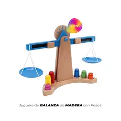 GENERICO - JUGUETE DE BALANZA DE MADERA CON PESAS