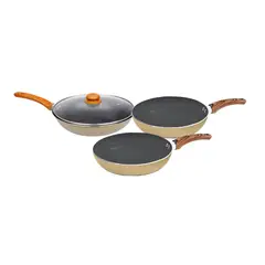 RECORD - Juego de Sartenes Beige N°24-N°28 y Wok N°28 Tapa de Vidrio