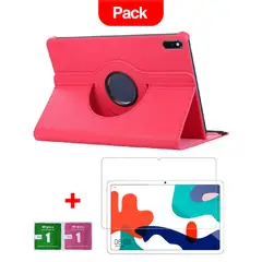 GENERICO - Combo Funda for Huawei Mate Pad 11 Giratoria Fucsia + Mica Resistente
