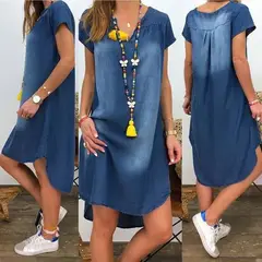 XHCY - Vestido De Verano Cuello V De Mezclilla Largo Mujeres