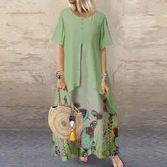 XHCY - Mujeres Vintage Falso Vestido De Dos Piezas Estampado Floral