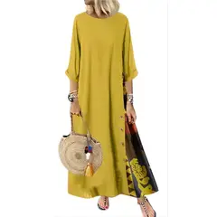XHCY - Boho Mujer 34 Manga Maxi Vestido Suelto
