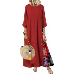 XHCY - Boho Mujer 34 Manga Maxi Vestido Suelto