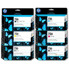 HP - Kit Tinta 730 Cyan Magenta Amarillo Mate/Black Photo/Black Gris