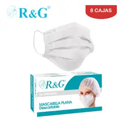 R&G - Mascarilla quirúrgica 3 capas blanco caja*50und R&G. Pack 8 cajas