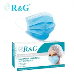 R&G - Mascarilla quirúrgica 3 capas TIPO IIR NIVEL 2 celeste caja*50und