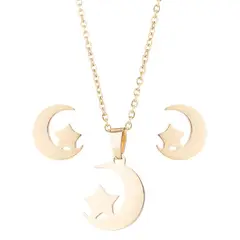 GENERICO - Collar y pendientes con colgante de luna estrella de acero inoxidable