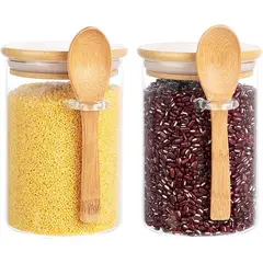 GENERICO - Frasco de vidrio x2 hermético bambú con cucharita
