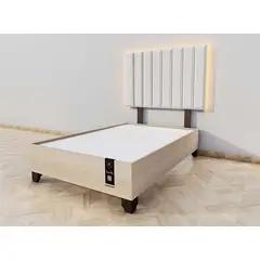 BARAKA HOME - Dormitorio Enns + Cabecera Led Córdoba 1.5 plz - Beige Claro y Damasco