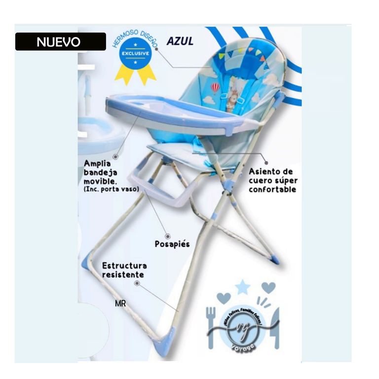 Silla de Comer con 5 Puntos de Arnés Carros Azul