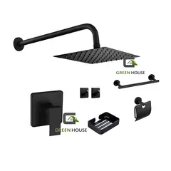 GREEN HOUSE - KIT MONOCOMANDO DE DUCHA CON SALIDA CUADRADA ACCESORIOS DE BAÑO