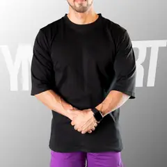 YML SPORT - Oversize Fitness Hombre - Polo Algodón Negro -