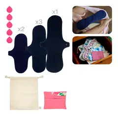 BAMBOO BALANCE - Toalla Higiénica Femenina de Tela - Pack - Flujo Alto - Azul