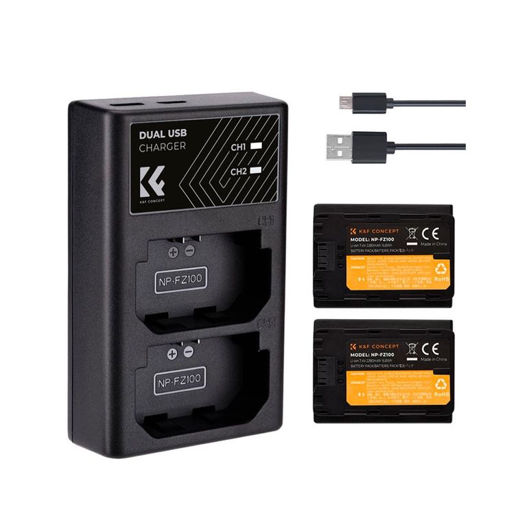 Kit Cargador Doble K&F Concept+2 baterias Sony NP-FZ100 KF28.0016.