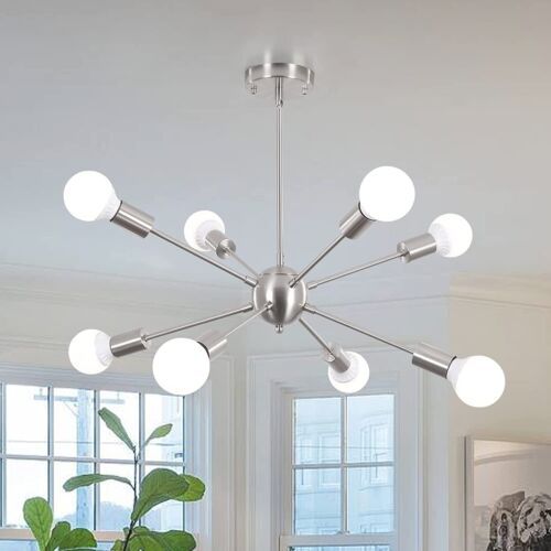 Lámpara colgante modelo átomo plateado - Incluye ocho bombillas