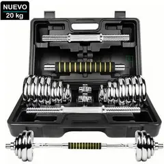 YORK - Set De Pesas 20kg Mancuernas Adaptador Barra