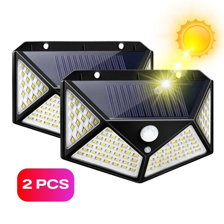 Combo 2 UND Foco Lampara Luz LED con Panel Solar Bateria Recargable Sensor de Movimiento