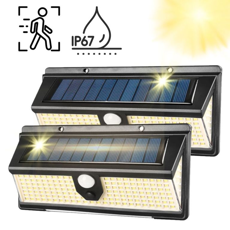 Combo 2x Lámparas Solares con Sensor y Leds Color Rojo y Azul