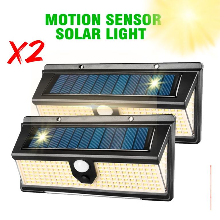 Combo 2 UND Lampara Foco Luz LED con Panel Solar con Sensor Movimiento Bateria Recargable