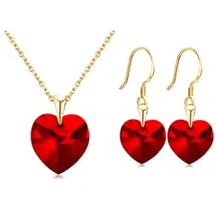 GENERICO - Set Juego Collar y Aretes Corazón rojo Cristal