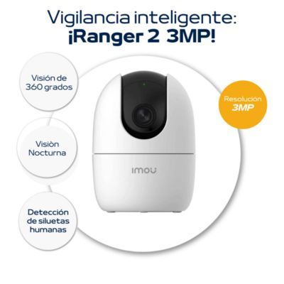 Cámara WiFi Ranger 2 3MP 2K 360° Seguridad Interior con Audio y Detección