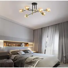 GENERICO - Lámpara Colgante Aragones negro con dorado incluye 6 globos de vidrio