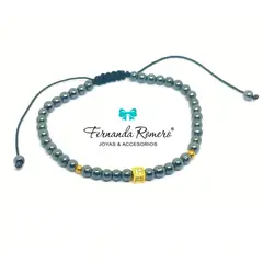 FERNANDA ROMERO JOYAS Y ACCESORIOS - Pulsera de Hematite -Tejida a Mano y con Accesorios de Acero - Proteccion y Equilibrio Emocional