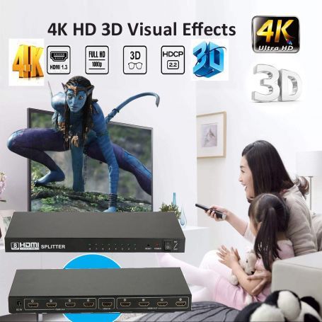 Splitter Divisor Repartidor HDMI 4K 1 Entrada 8Salidas 60Hz 4Kx2K