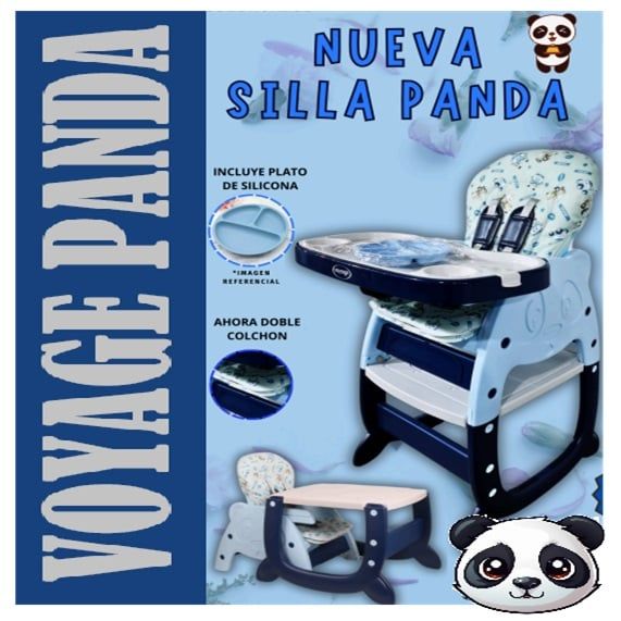 Sillad de Comer Panda Azul 2 niveles con plato