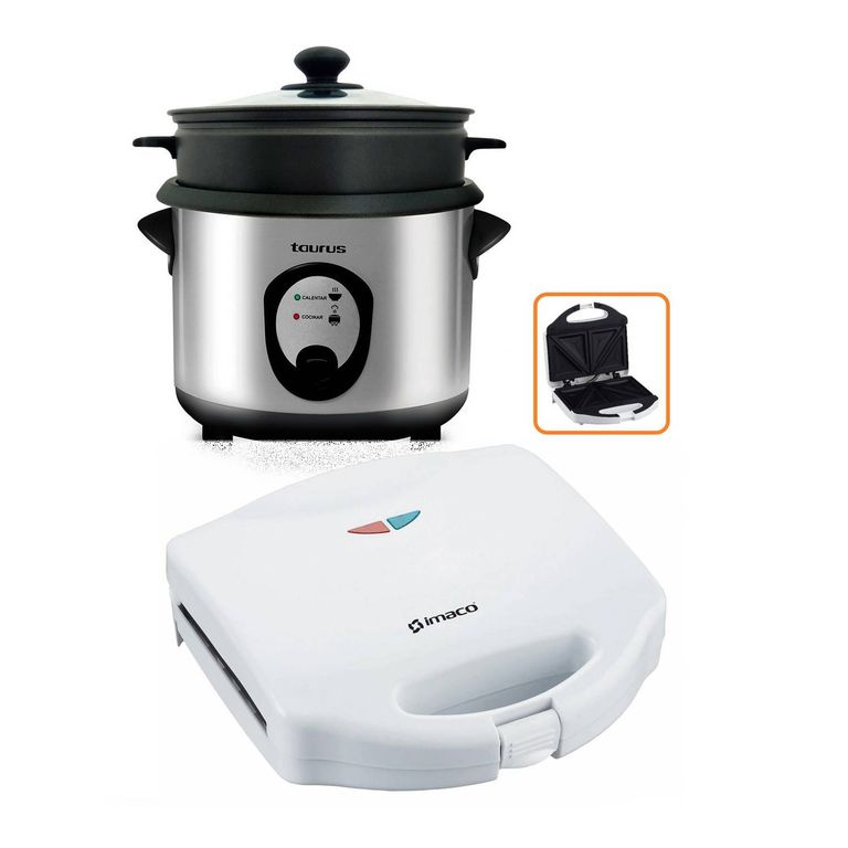 Olla Arrocera 22L 900W y Sandwich Imaco 750W Blanco