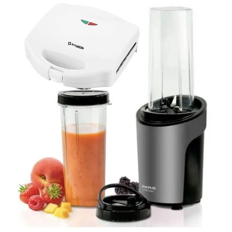 Mini Licuadora 600 ml Acero y Sandwichera Imaco IST460P Blanco