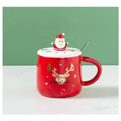 GENERICO - Taza mug cerámica con tapa decoración regalo Navidad Año Nuevo Verde