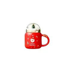 GENERICO - TAZA DE NAVIDAD CON ROSCA CON TAPA CON MUÑECO DE NIEVE COLOR ROSADO