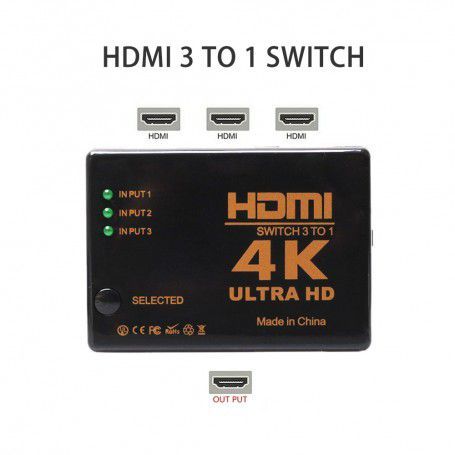 Conmutador HDMI 3 Puertos Entrada 1 Salida 4K Ultra HD Switch HDTV TV