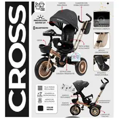 GENERICO - Triciclo Giratorio 3 en 1 CROSS Negro